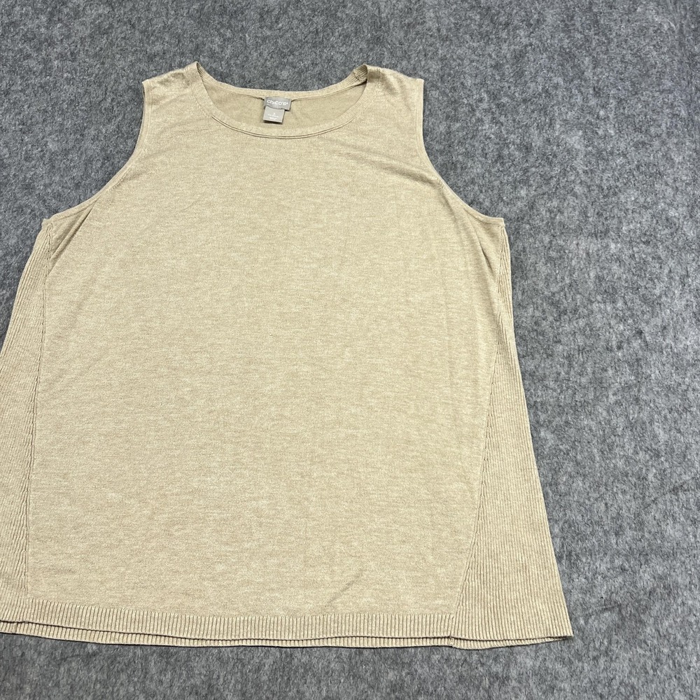 Chicos Tank Top Womens XL Beige Scoop Neck Sleeveless Knit Rayon Blend Basic - Picture 7 of 14